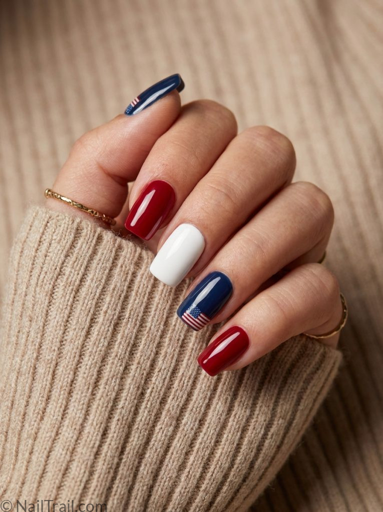 classic 4th of july nails red white blue square alternating glossy