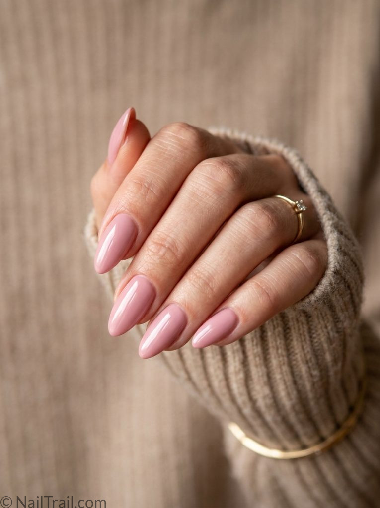 simple almond pink nail inspo ideas 2026 rose glossy gel