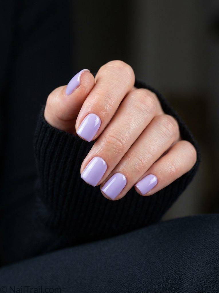 easy short square nail inspo ideas 2026 lavender gel glossy