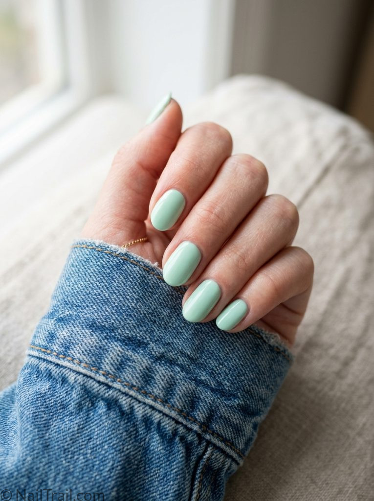 simple green short nail inspo ideas 2026 mint oval soft glossy
