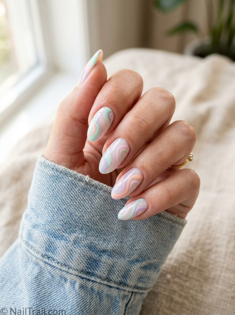 pastel pucci nails spring mint lavender pink peach swirl almond glossy 2026