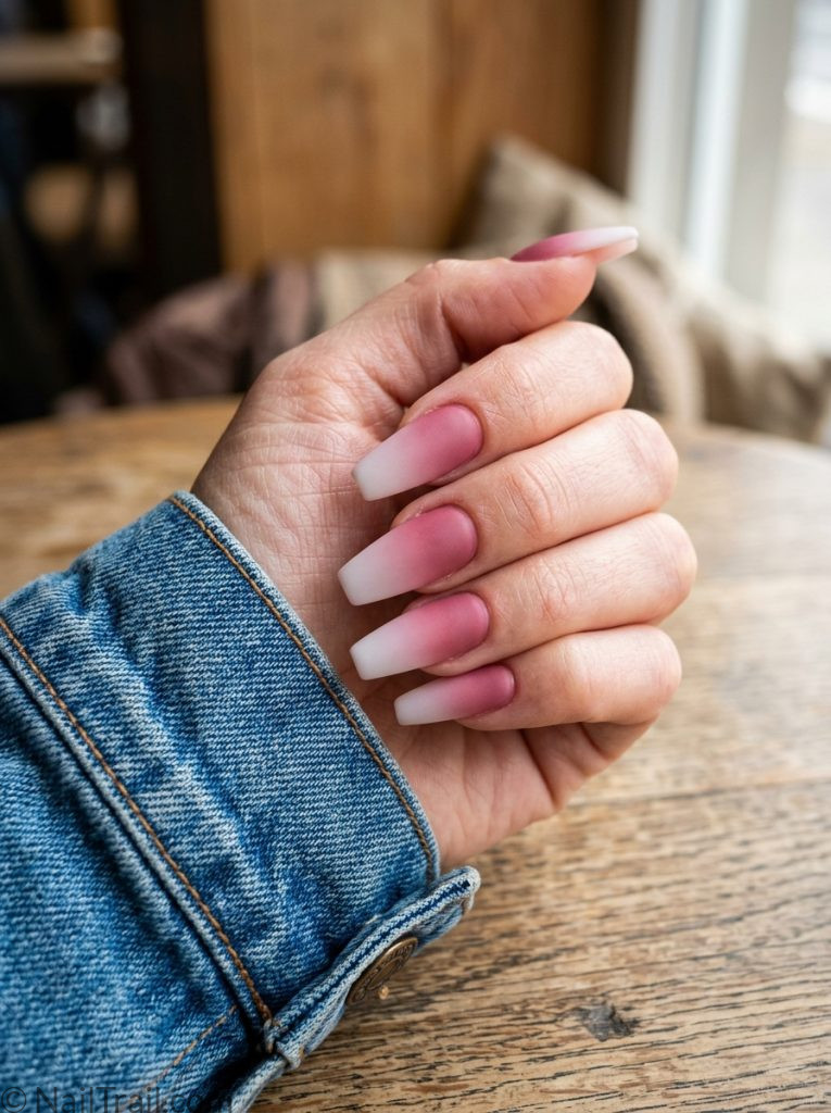 acrylic coffin ombre nail trends 2026 rose to white gradient matte