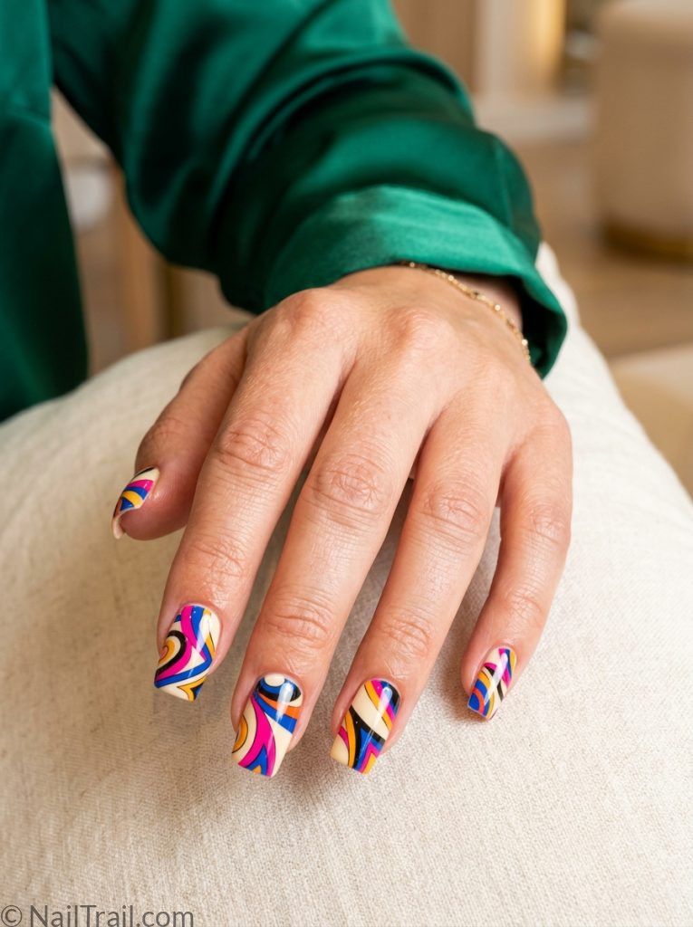 emilio pucci square nail set hot pink cobalt blue orange geometric swirl cream glossy 2026
