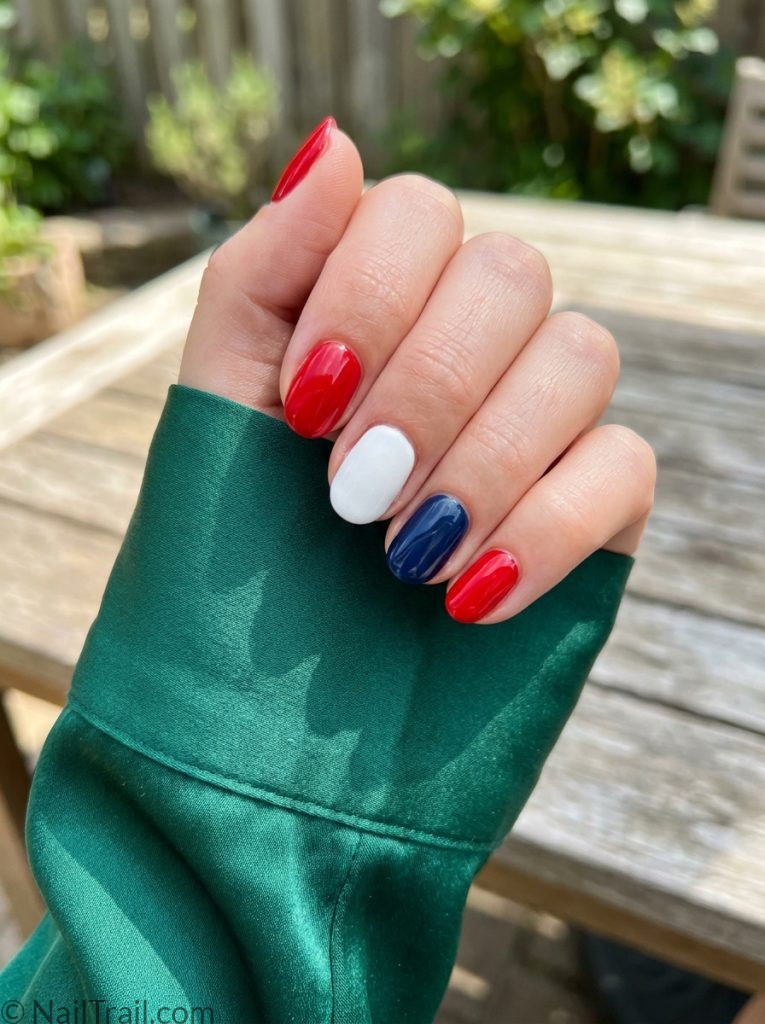 basic 4th of july nails solid red white blue short oval simple glossy
