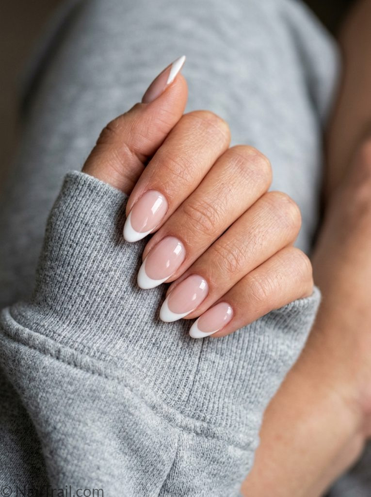 French tip nail inspo ideas 2026 almond sheer pink white glossy