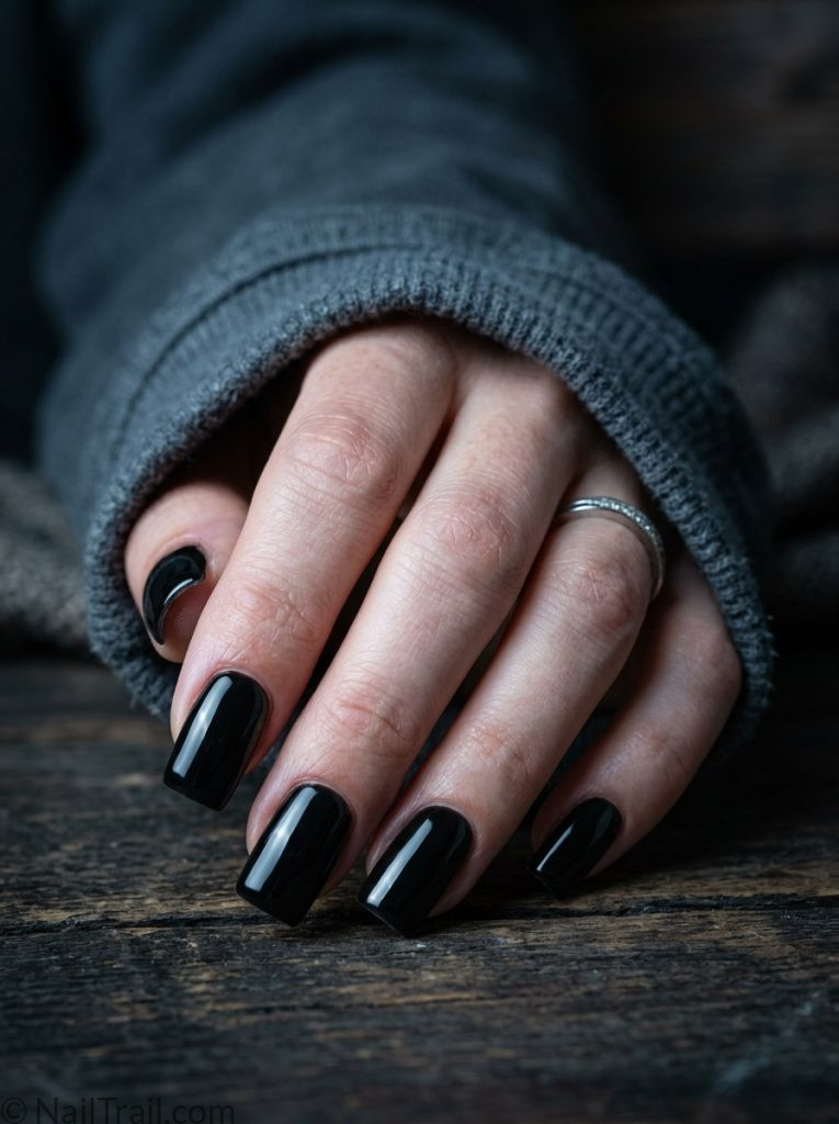 black square nail inspo ideas 2026 bold glossy sharp edges medium