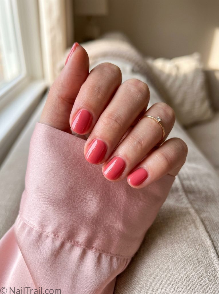 cute short pink nail inspo ideas 2026 strawberry round glossy warm