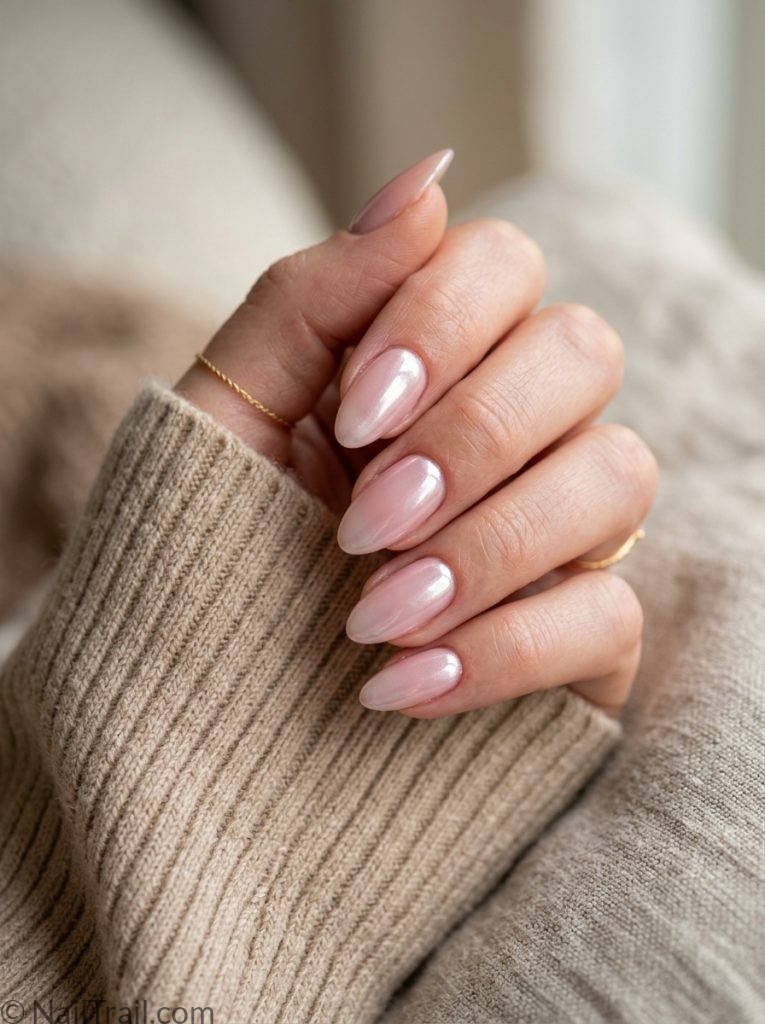 glazed donut gel nail trends 2026 almond shape pink chrome