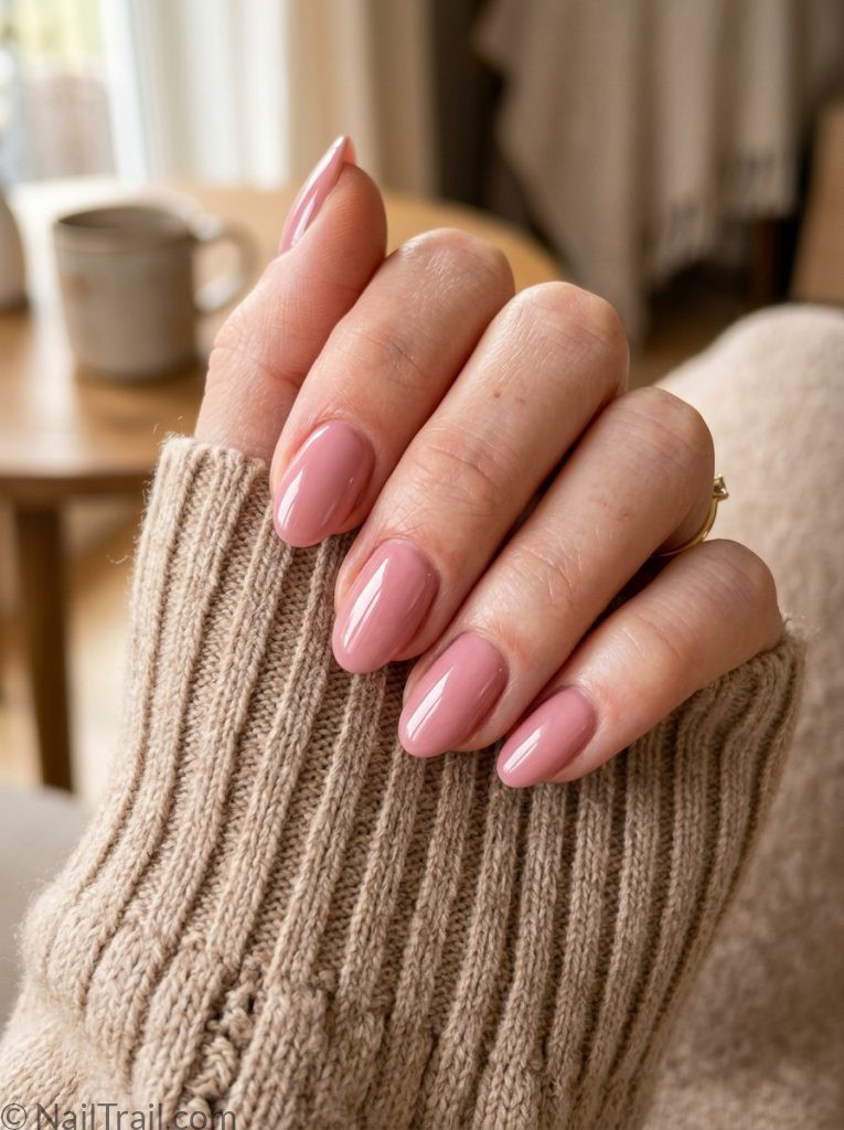 simple pink nail trends 2026 rose glossy oval gel