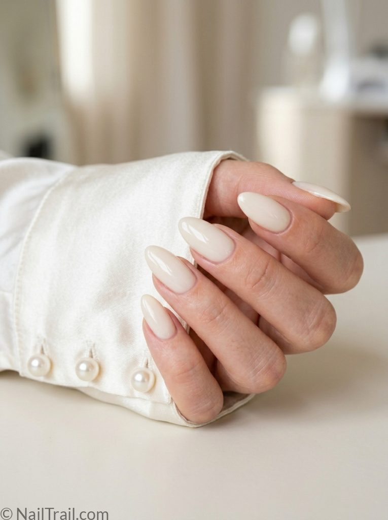 bridal gel nail trends 2026 soft white creamy almond ultra glossy