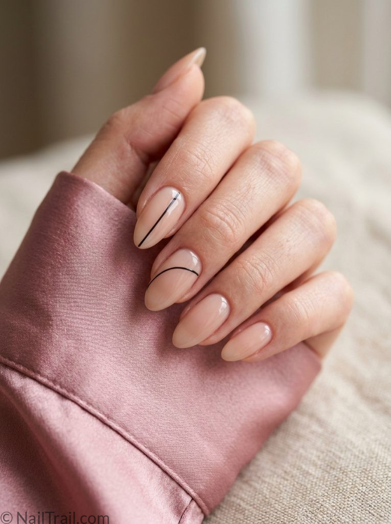 latest Korean nail art trends 2026 minimal line work nude base almond