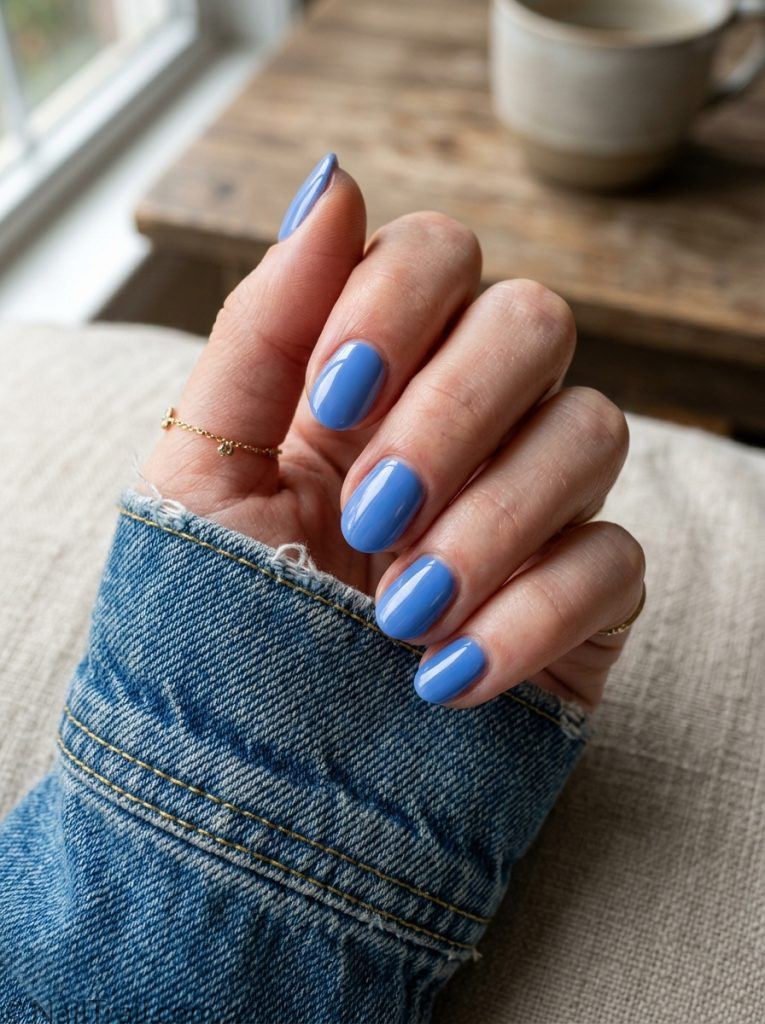 short cute blue nail inspo ideas 2026 cornflower oval glossy