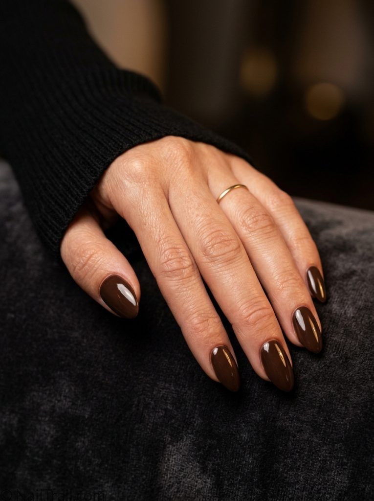 brown nail inspo ideas 2026 chocolate almond deep glossy warm