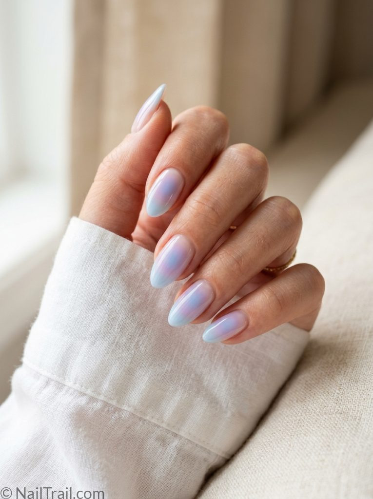 viral nail trends 2026 aura nails lavender blue ombre halo