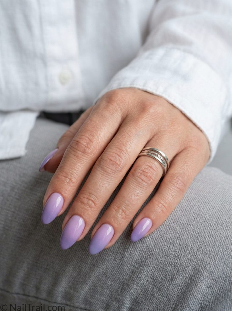 long almond nail inspo ideas 2026 purple lavender ombre glossy