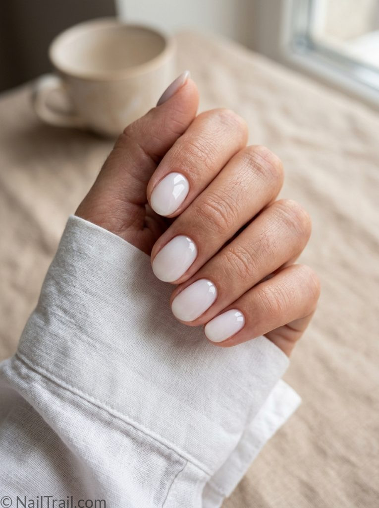 short soap nail trends 2026 milky white oval glossy translucent