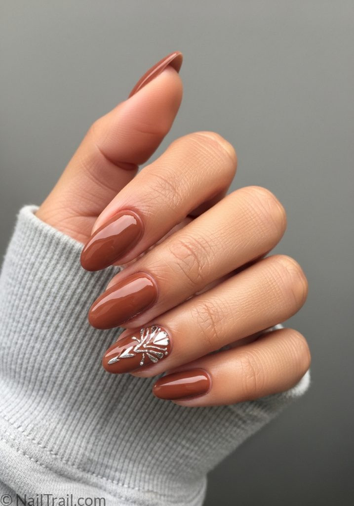 brown 2000s short almond tuscan nails medium warm glossy