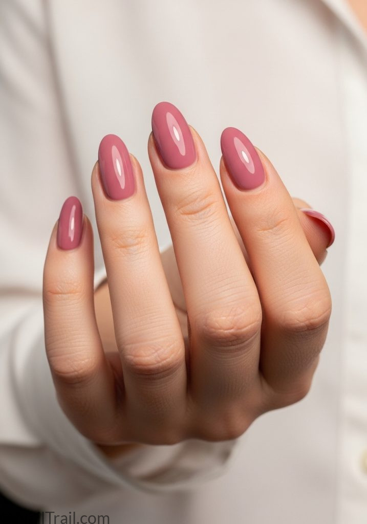 2000s mom aesthetic pink almond tuscan nails mauve glossy feminine