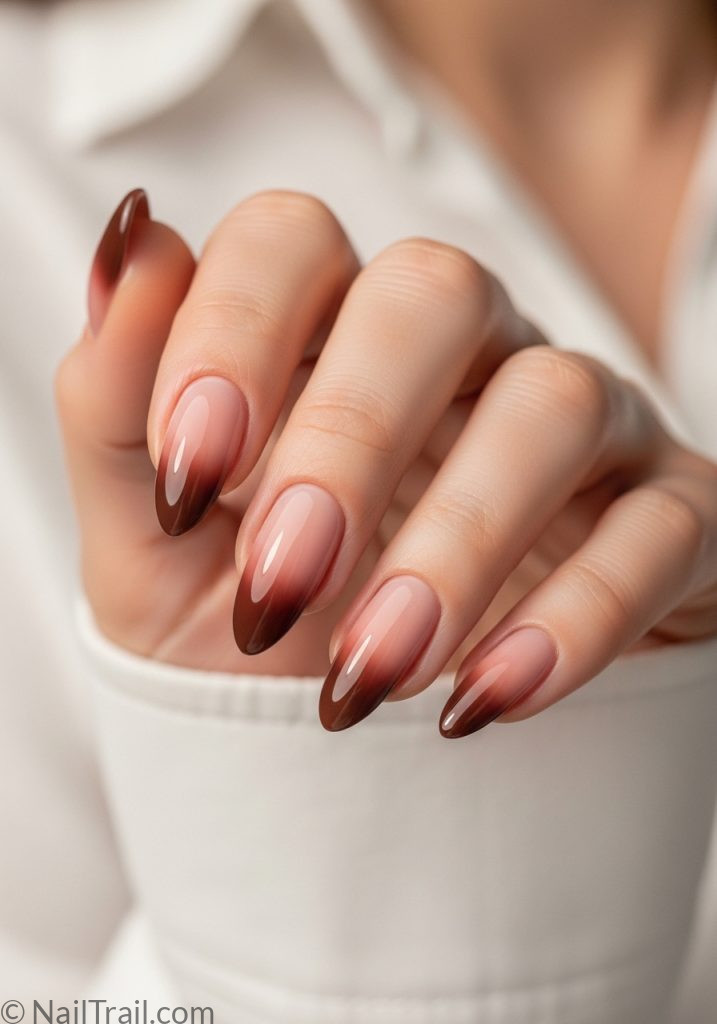 2000s pink and brown ombre almond tuscan nails rose chocolate gradient glossy