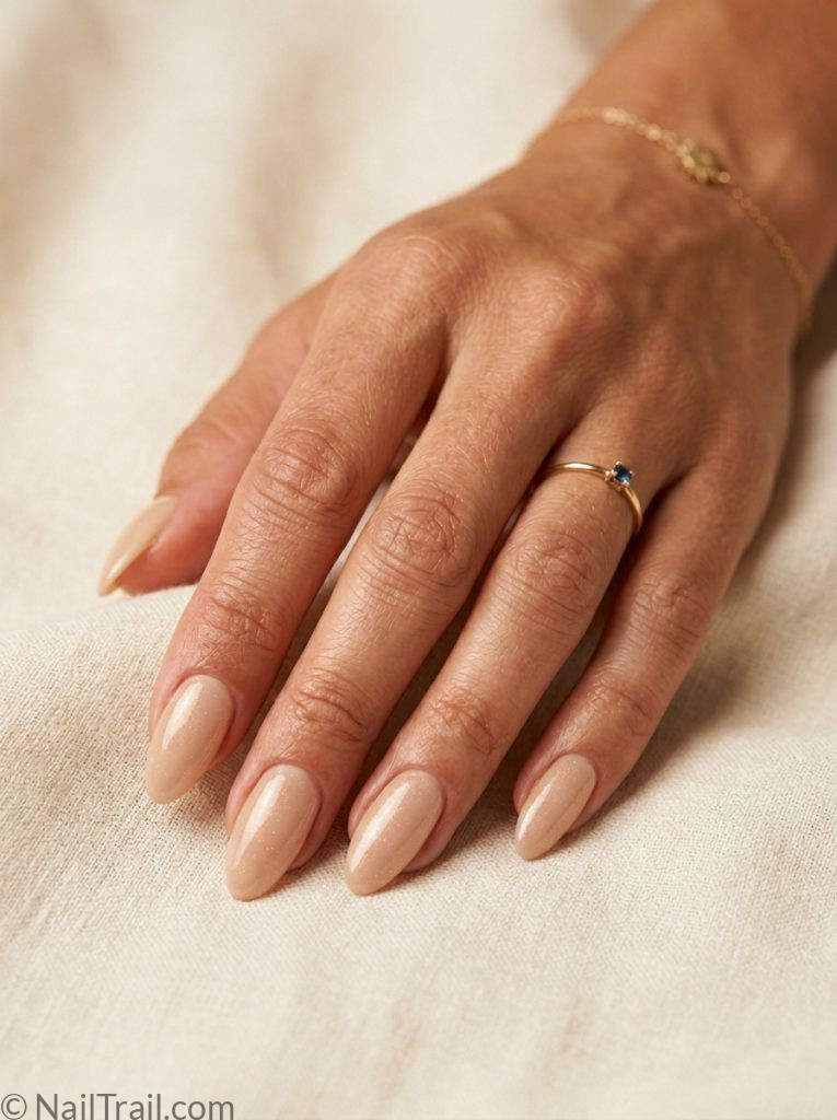 italy vacation nails nude minimalist almond subtle shimmer glossy chic sophisticated European