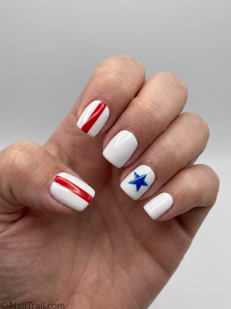 memorial day nails design white base red stripe blue star square glossy