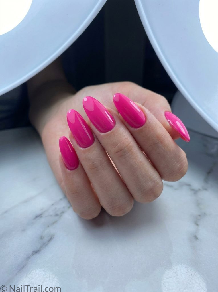 summer nails 2026 pink hot pink almond glossy bold vibrant bright