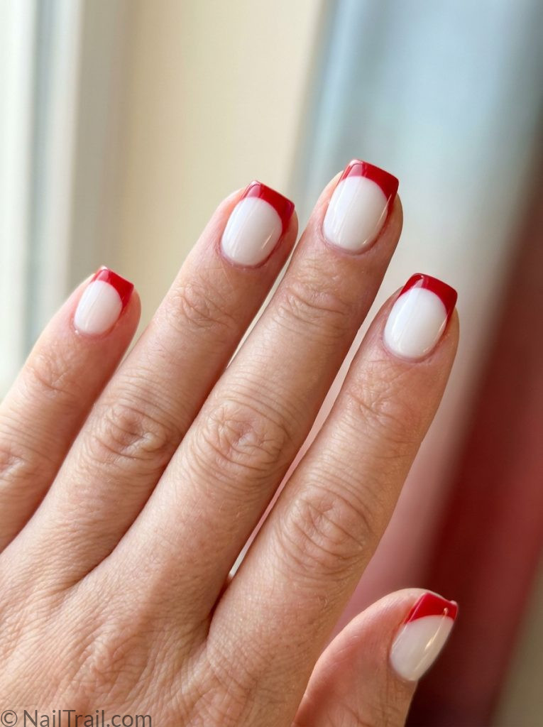 easy memorial day nails white base red french tips short square glossy