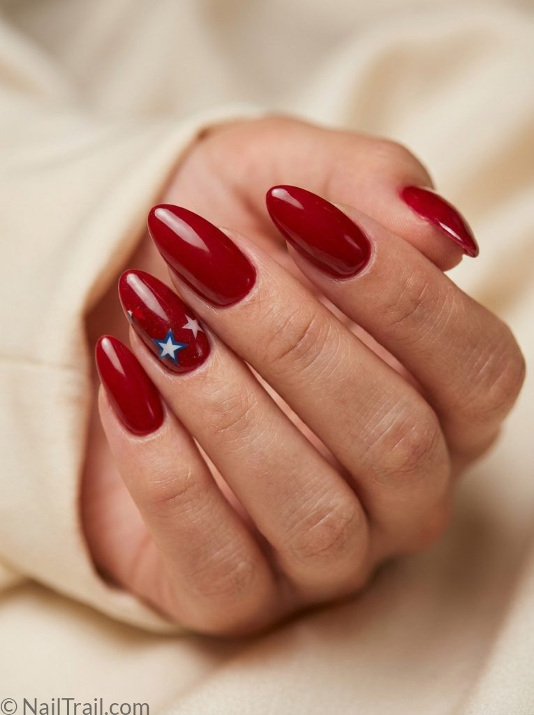 memorial day dip nails red almond glossy warm rich