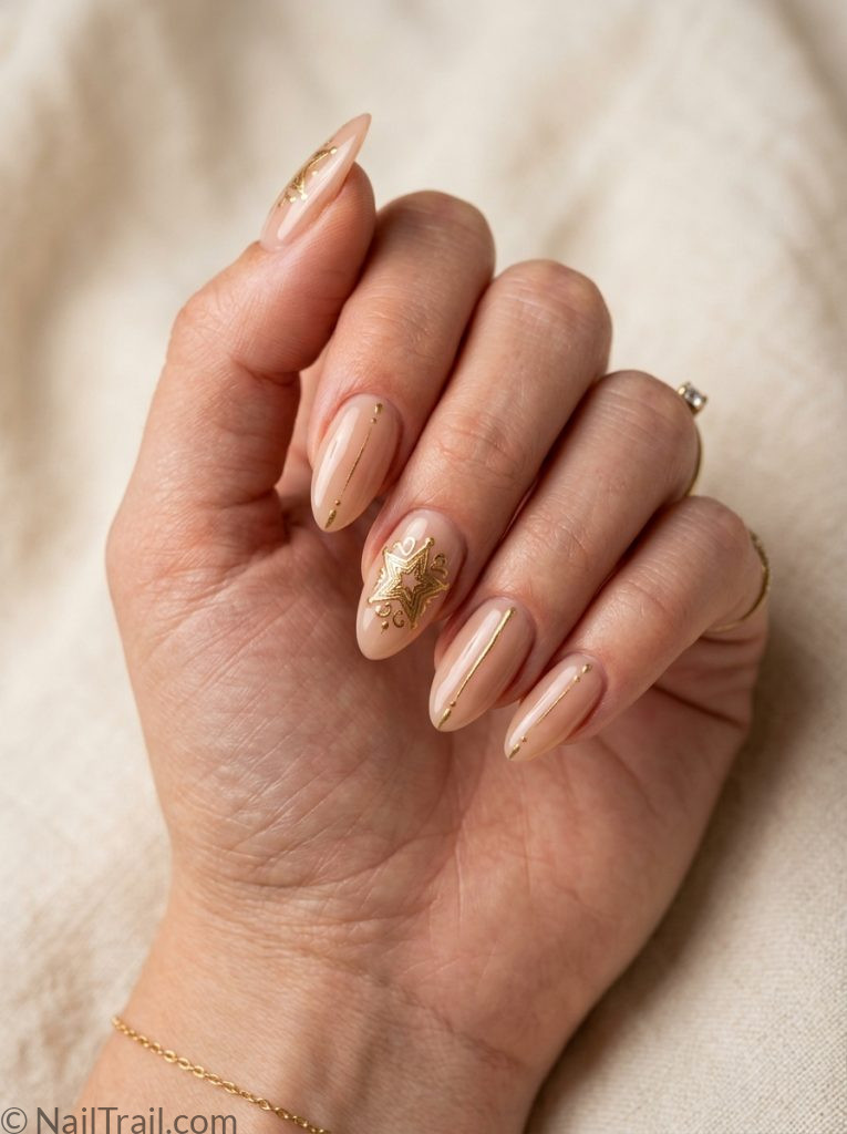 morgan wallen nails design nude almond gold western star accent glossy country concert