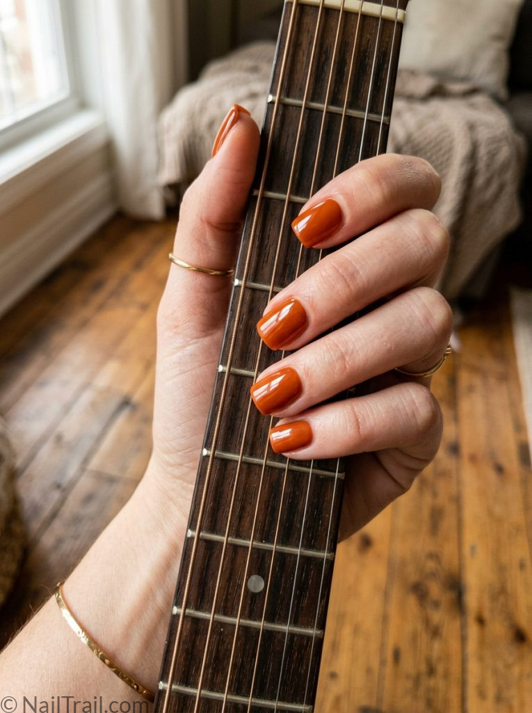  morgan wallen nails ideas burnt orange short square glossy warm earthy bold