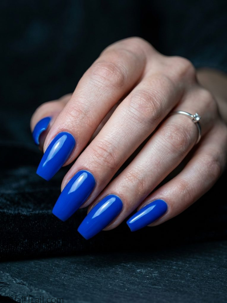 summer gel nails 2026 cobalt blue coffin glossy bold striking dramatic