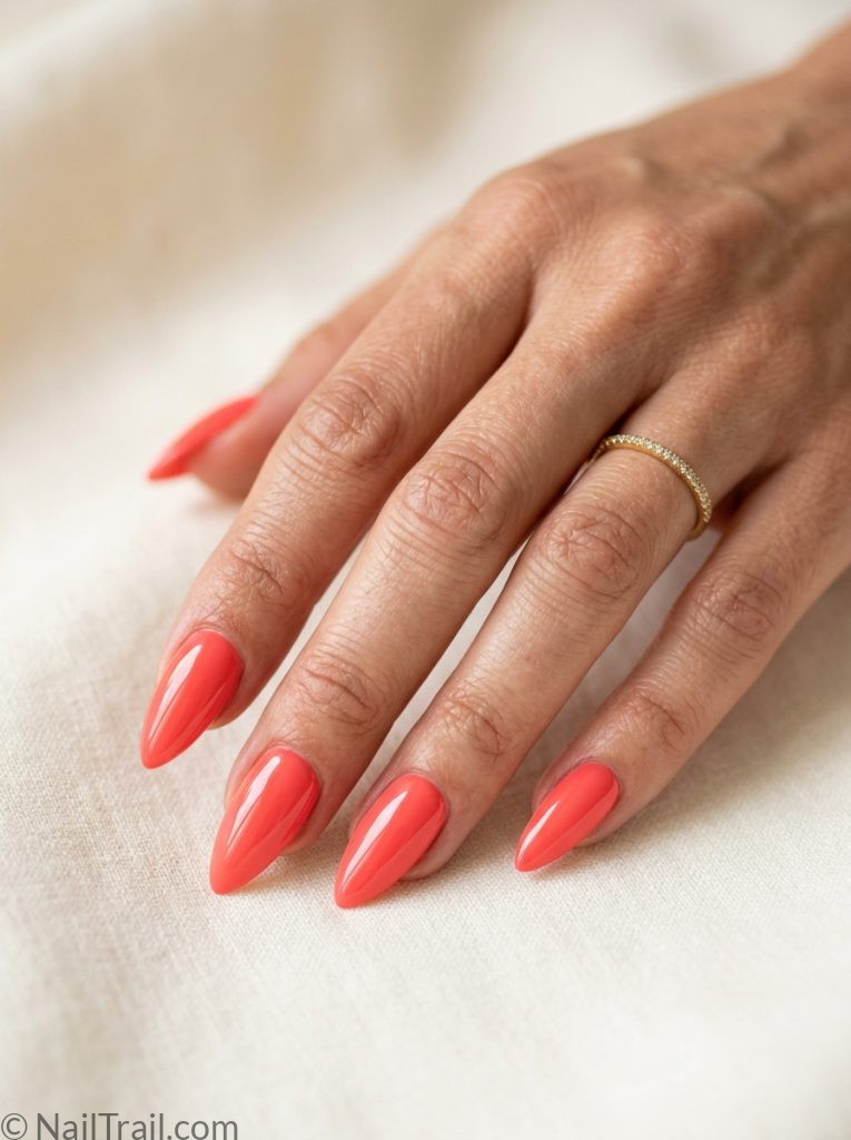 vacation press on nails stiletto coral glossy convenient dramatic travel summer easy