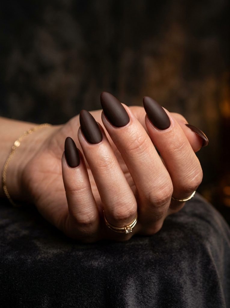 morgan wallen nails almond dark espresso brown matte moody dramatic sophisticated country