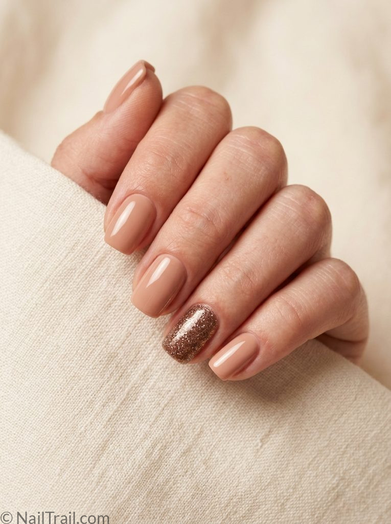 morgan wallen nails square nude bronze glitter accent glossy warm elegant country concert
