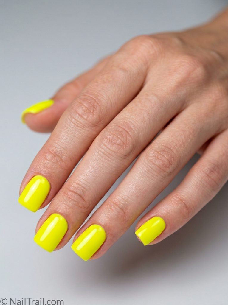 summer nails 2026 square short neon yellow gel glossy bold electric bright