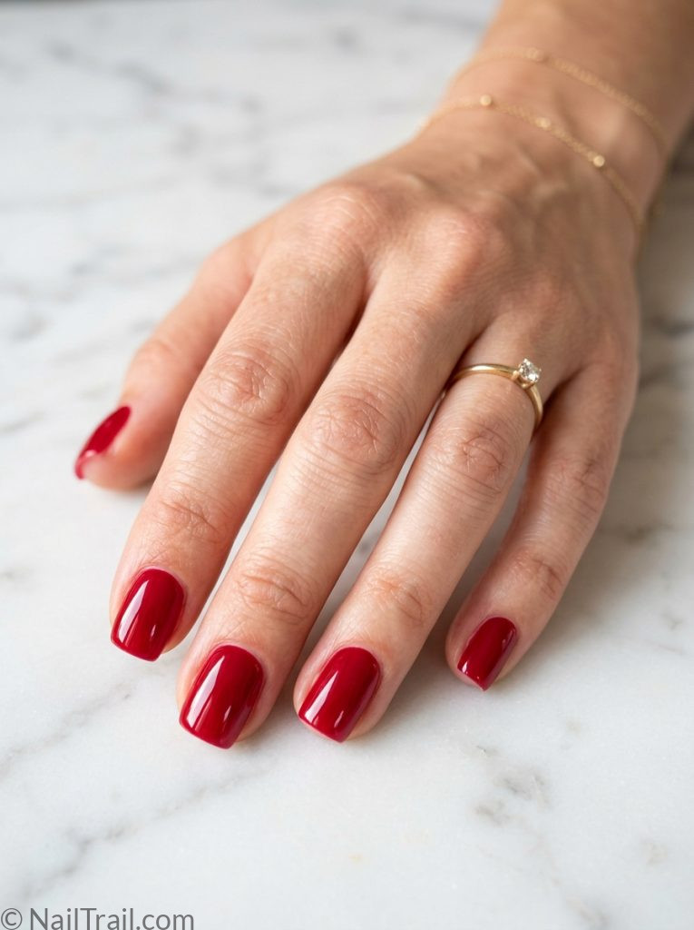 bruno mars nails red short cherry square high shine glossy bold classic