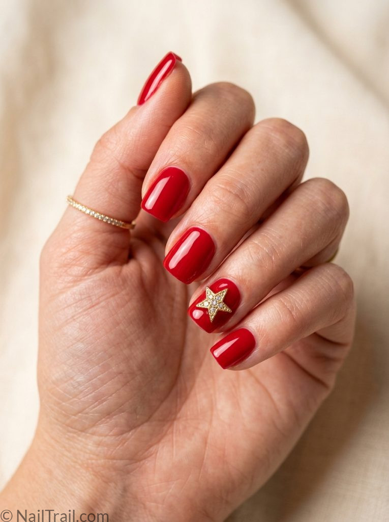 morgan wallen nails red cherry western star accent short square glossy bold country concert