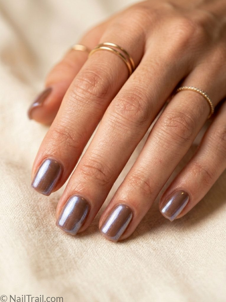 easy morgan wallen nails warm brown glazed short square high shine glossy effortless