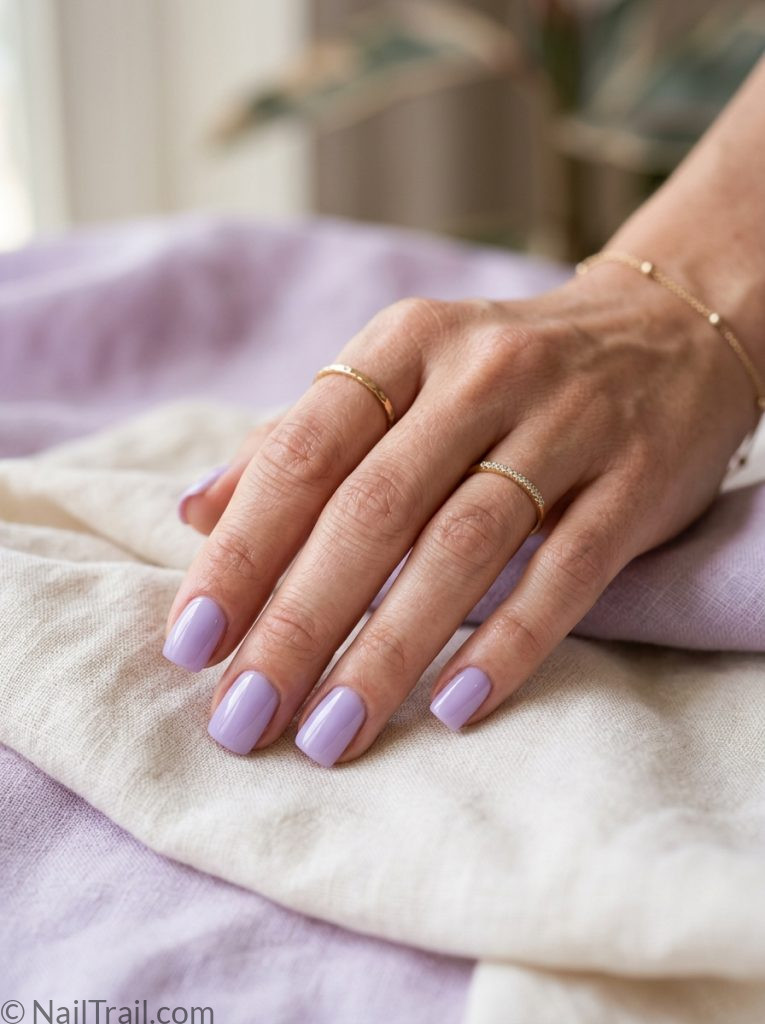 summer nails 2026 ideas square short soft lavender glossy elegant simple calm