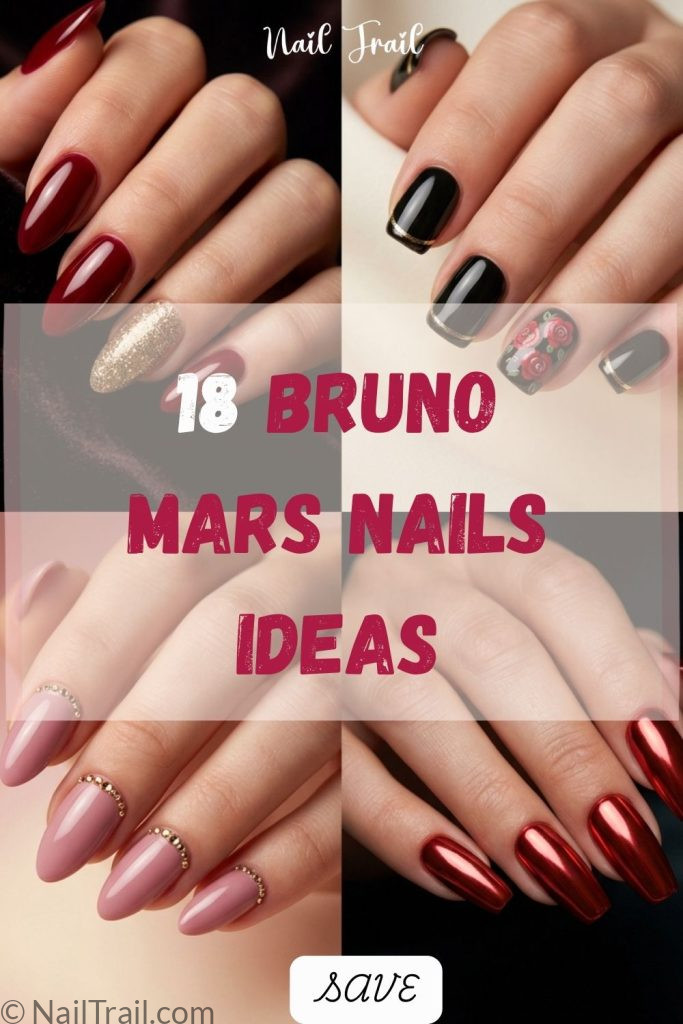 bruno mars nails red gold black vintage rose almond coffin square chrome rhinestone romantic collage