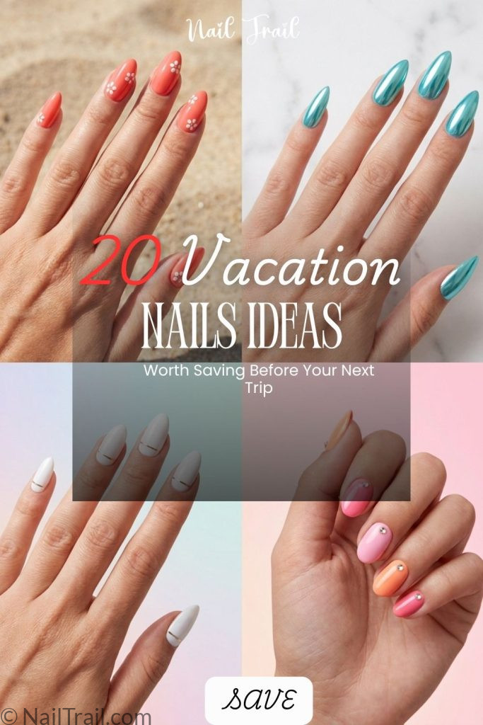 vacation nails coral turquoise chrome stiletto white gold pink orange almond beach flower glossy collage