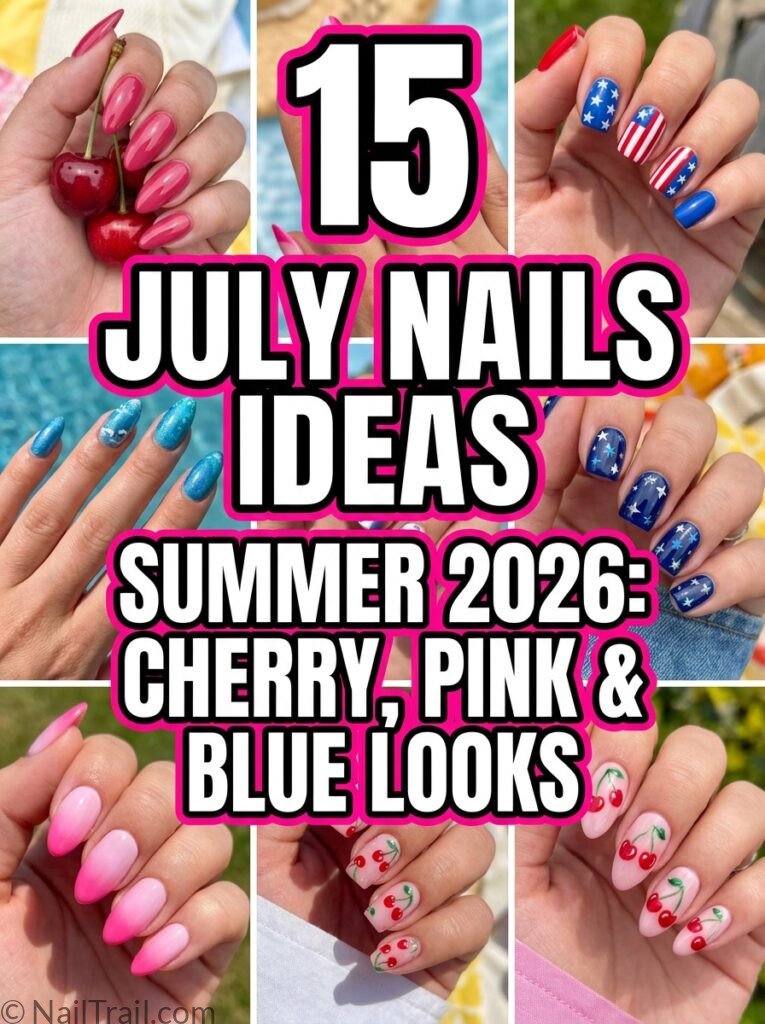 july nails ideas summer 15 cherry pink blue simple almond short square 4th of july fun dipped 2026 collage