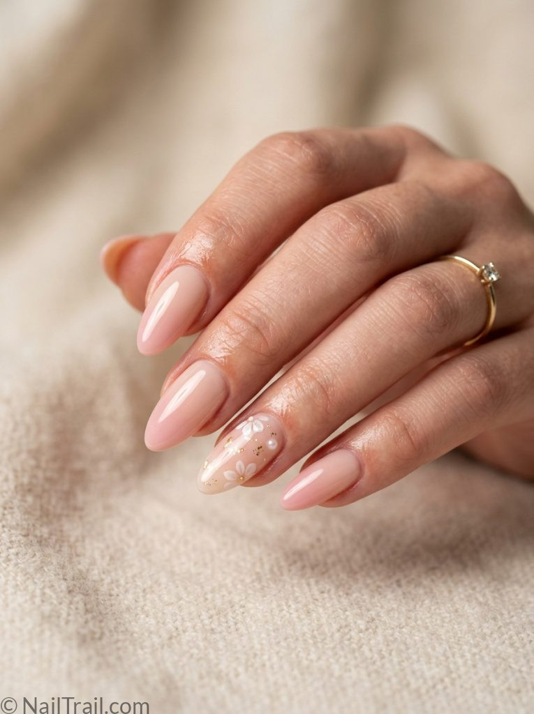 nail inspo almond press on nude pink glossy set easy convenient elegant