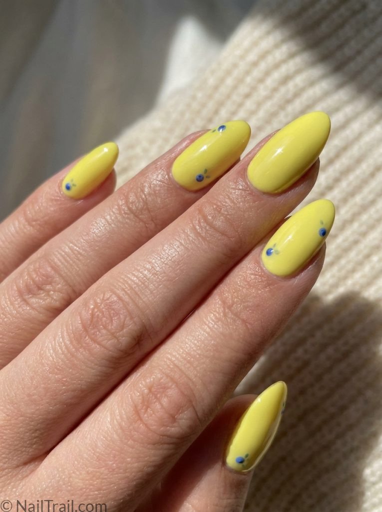 simple lemon blueberry nails yellow glazed almond high shine glossy fresh luminous effortless
