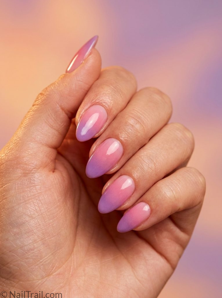 hottest summer nails 2026 designs pink purple ombre almond gradient glossy dreamy stunning
