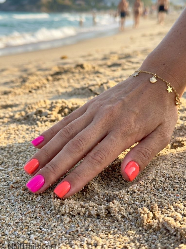hottest summer toenails beach pink coral gel glossy vibrant warm bold pedicure summer