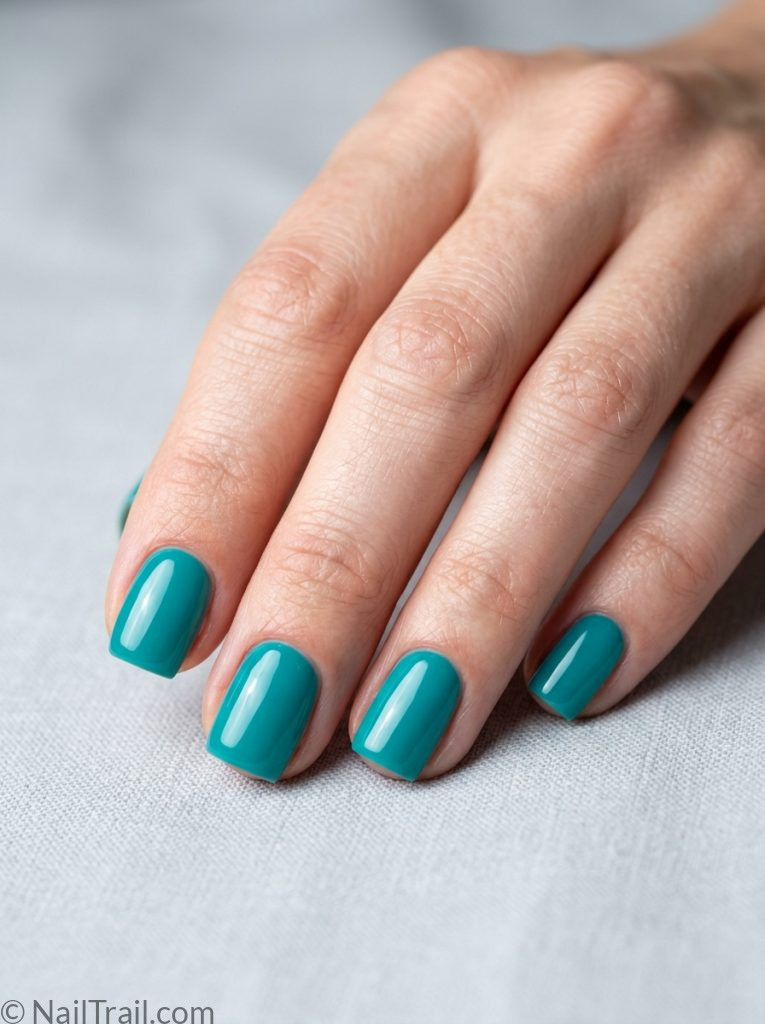 teal nails square bold short vivid glossy graphic confident striking wearable
