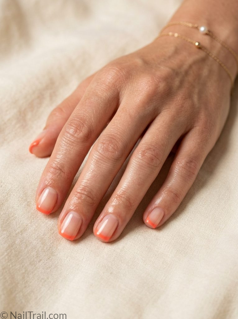 very short nails ideas summer french tip coral sheer square glossy elegant modern