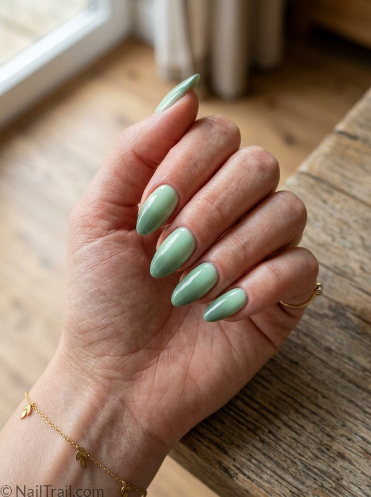 green aura summer nails mint sage almond diffused glow gradient glossy fresh earthy natural