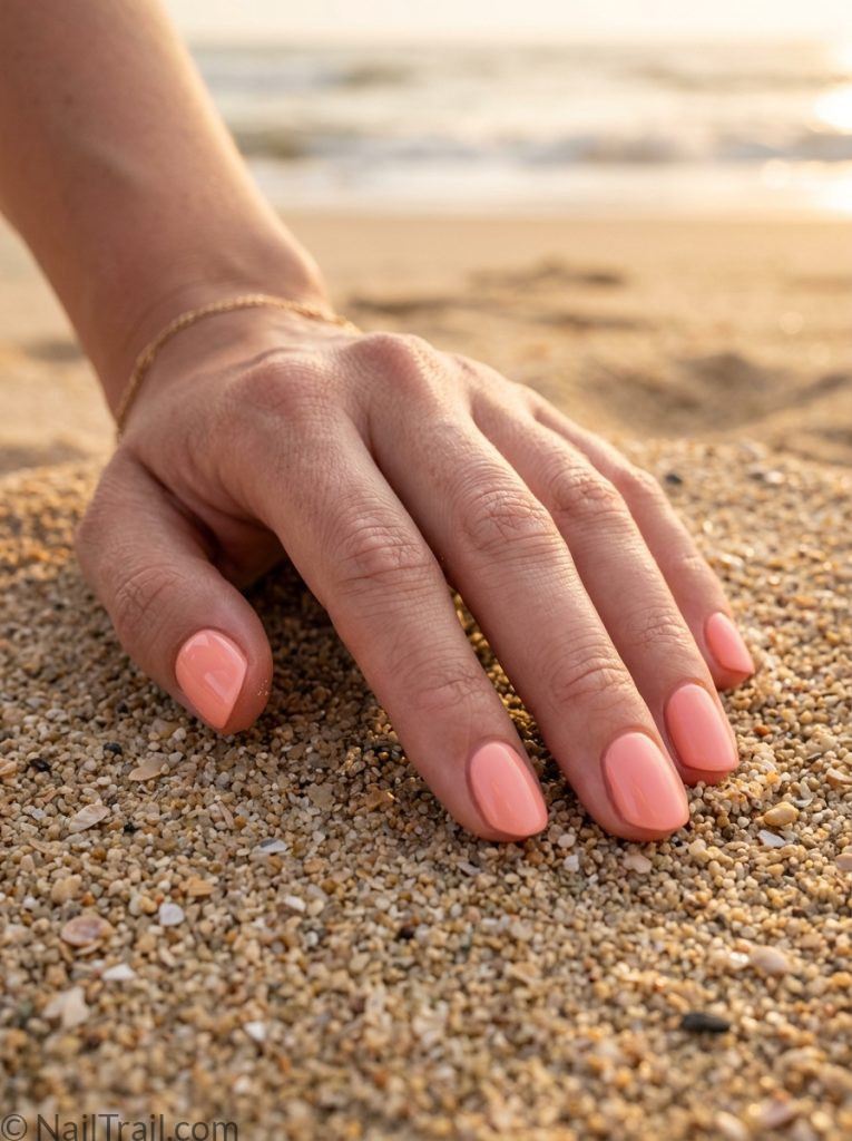 very short nails ideas summer peach oval simple glossy warm beach effortless flattering